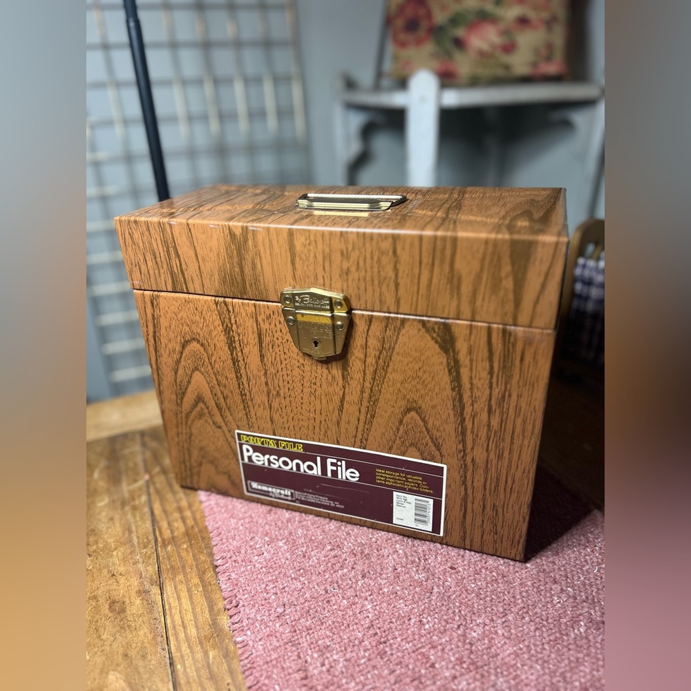 Vintage Woodgrain Metal File Box - PortaFile Metal File Storage